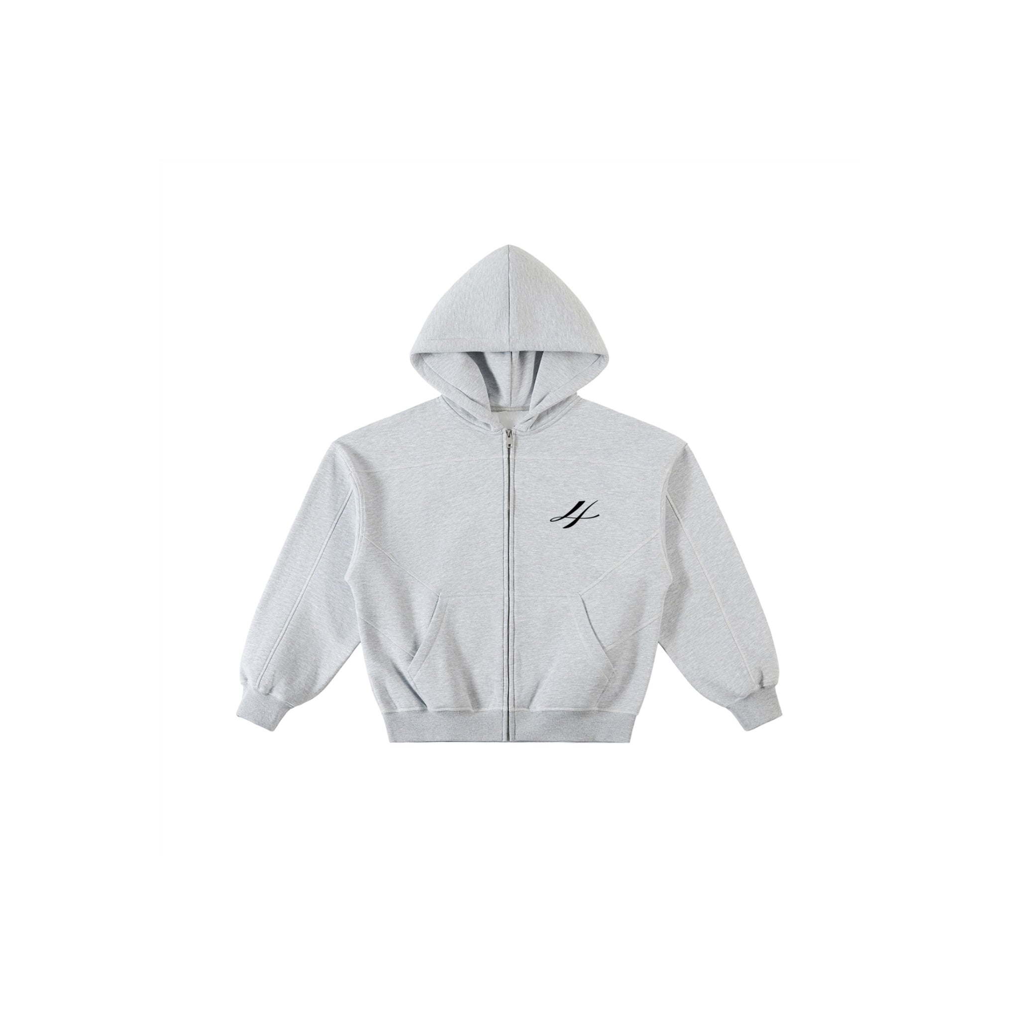 Contrast-Stitched Boxy Fleece Zip Hoodie